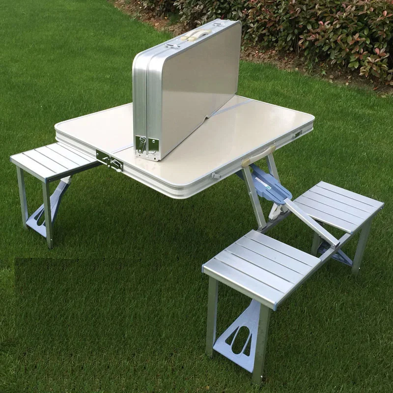 

Outdoor Tourism Aluminium Alloy Folding Table Conjoined Desk Chair Portable Camping Picnic Barbecue Advertising Exhibition