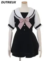 Spring Summer Sweet Lolita Bow Dress Shorts Suit Two-Piece Set Rojita Japanese Sailor Collar Slimming Short Dress for Women - Image 6