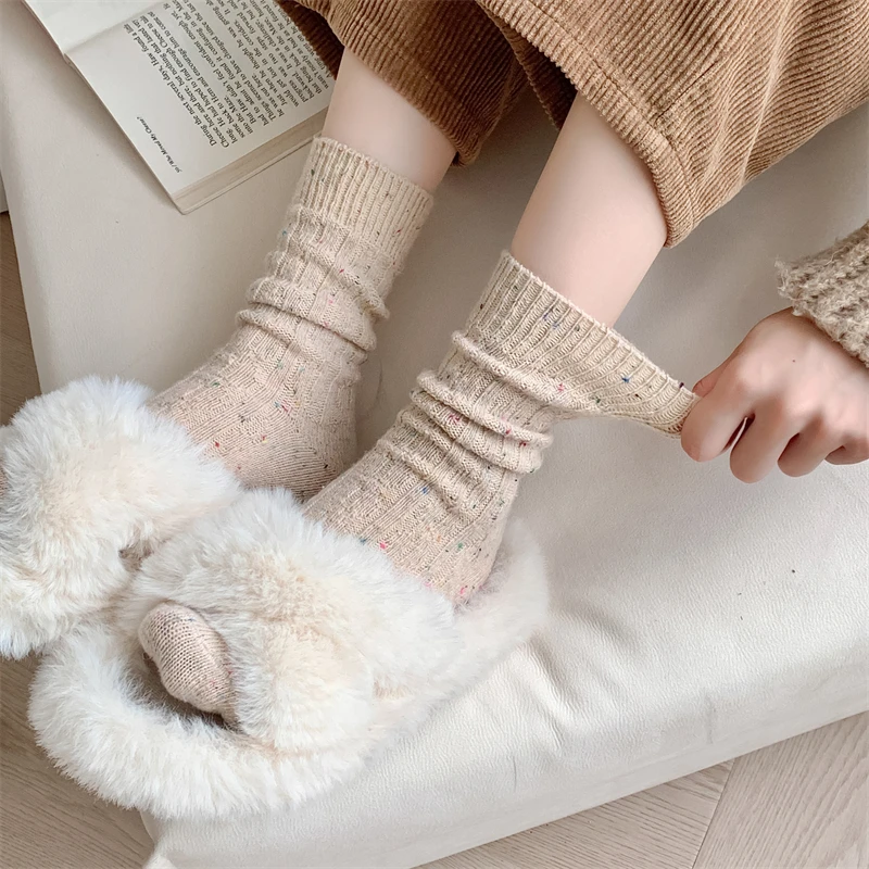 Women Socks Winter Japanese Style Casual Crew Wool For Girls