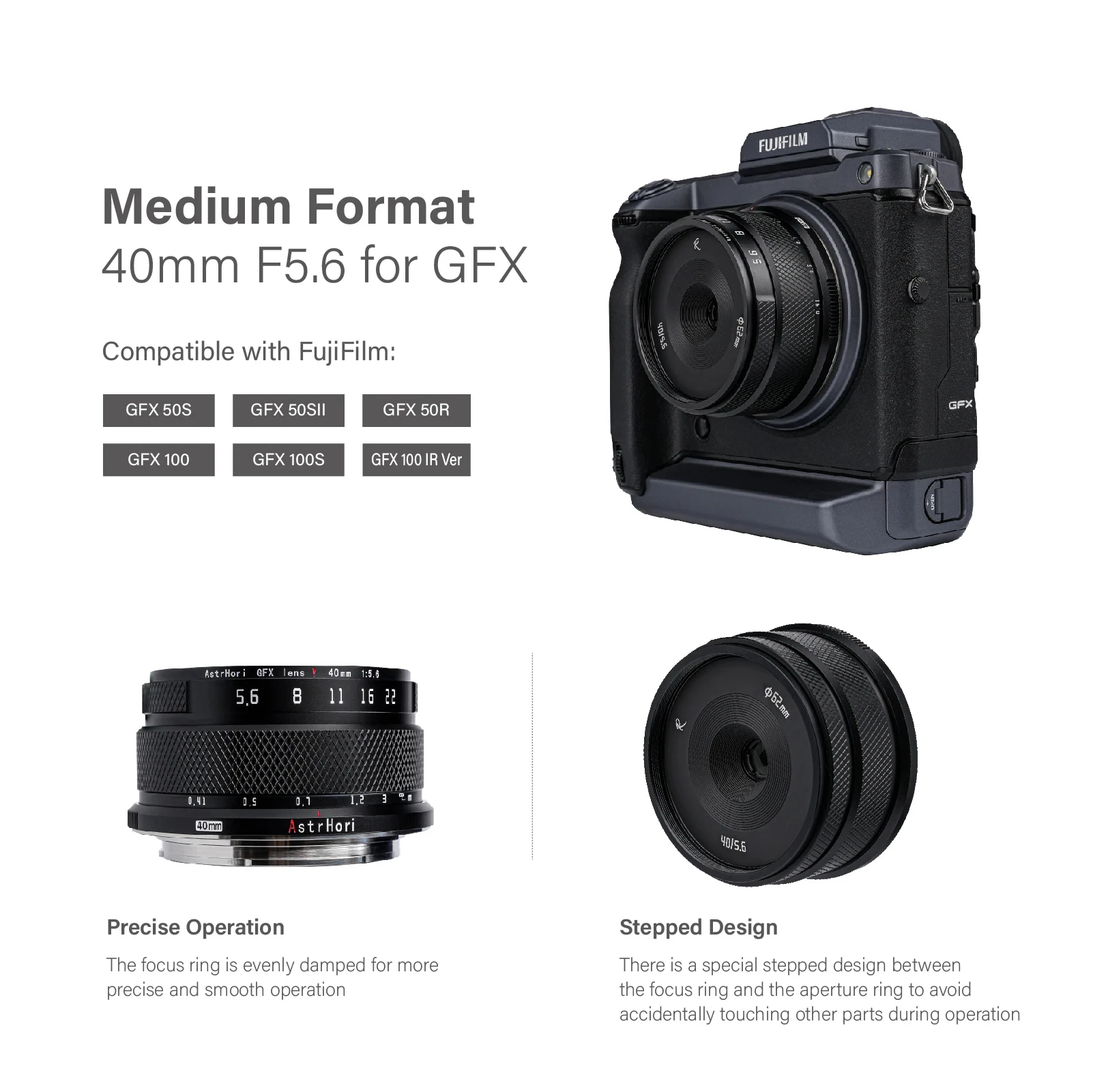 Фото AstrHori 40 мм F5.6 MF средний формат ручной основной объектив для крепления Fuji GFX №5