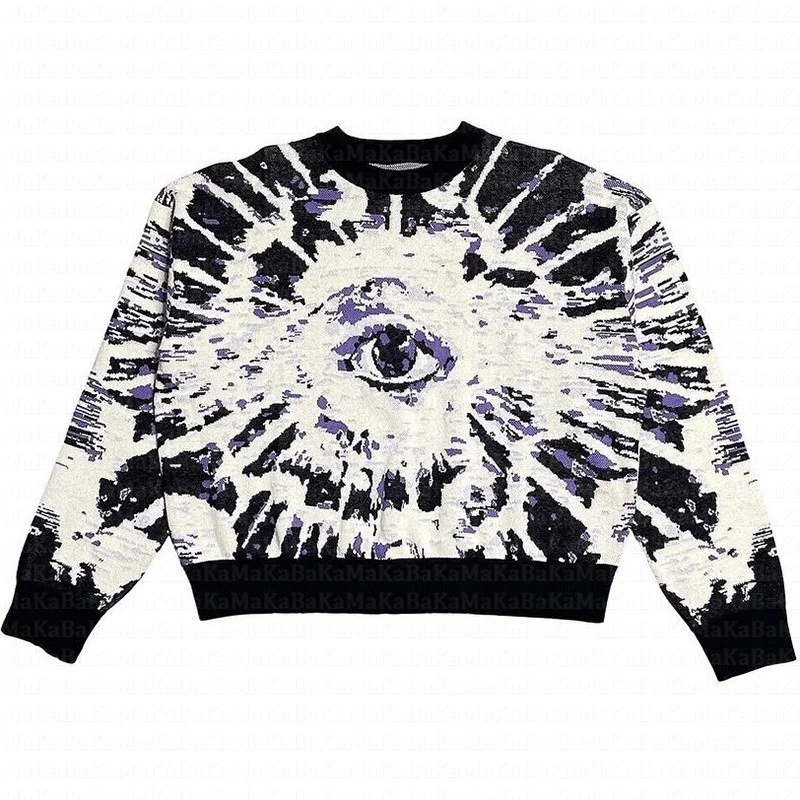 

Y2K Knitted Sweater Men Women Harajuku eye Graphic Retro Vintage Knitted Sweater Unisex Cotton couple Pullover свитер винтаж
