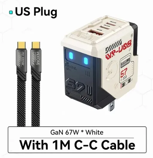 67W GaN Charger Mecha Robot Three Port QC PD Fast Charging Power Adapter