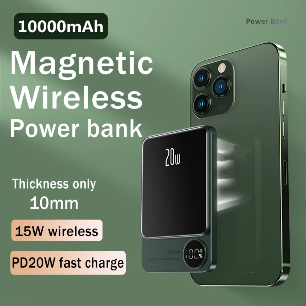 10000mAh Magnetic Power Bank PD20W 15W Wireless Fast Charger Portable  External MacSafe Auxiliary Battery For iPhone Cell Phone