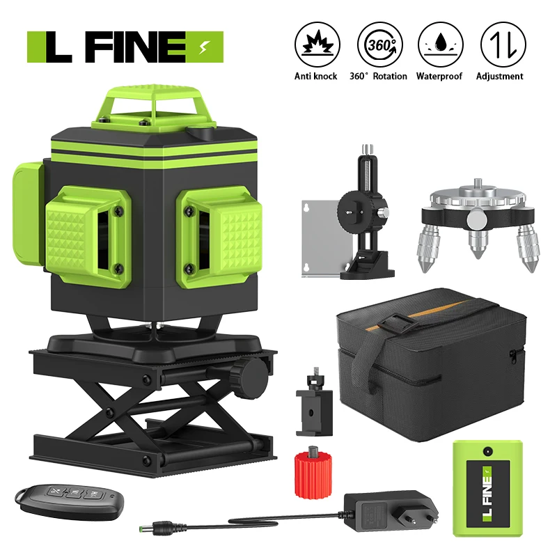 LFINE16Lines4DLaserLevelGreenLightGreenBeams360HorizontalAnd