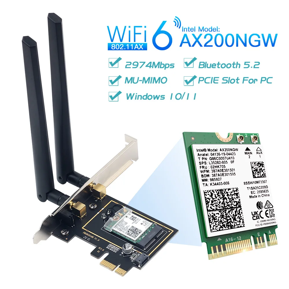 WiFi6PCIeAdapterIntelAX200WifiCardWirelessBluetooth52Dual