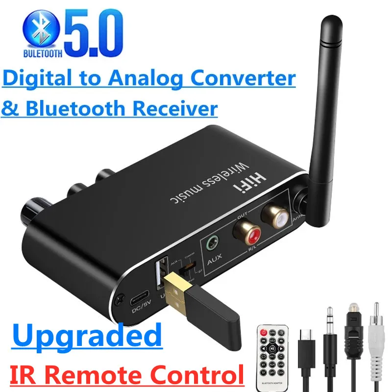 Digital to Analog Audio DAC Converter Adapter Digital SPDIF Optical Coaxial to 3.5mm 3.5 AUX Jack RCA L/R Bluetooth 5.0 Receiver Digital to Analog Audio DAC Converter Adapter Digital SPDIF Optical Coaxial to 3.5mm 3.5 AUX Jack RCA L/R Bluetooth 5.0 Receiver