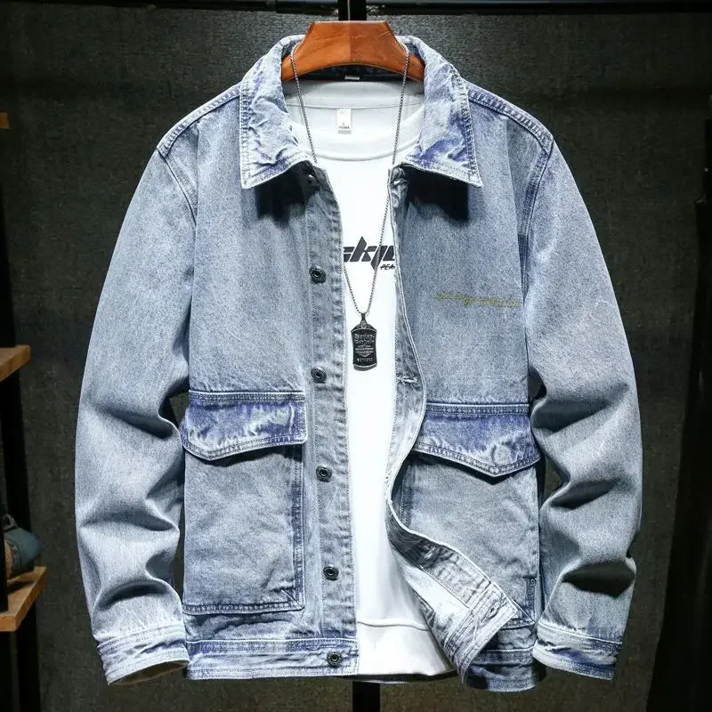 thumbnail image 1 of Abrigo de Jeans para Hombre Empalmado Gris con Oveja Chaquetas de Mezclilla Hombre Cálidas Acolchadas de Lana Mangas Anchas Acolchado Corea de Tela Talla L Vaquero, 1 of 5