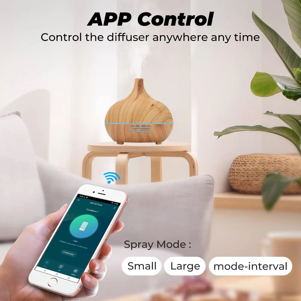 Difusor de aceite esencial inalámbrico inteligente WiFi funciona