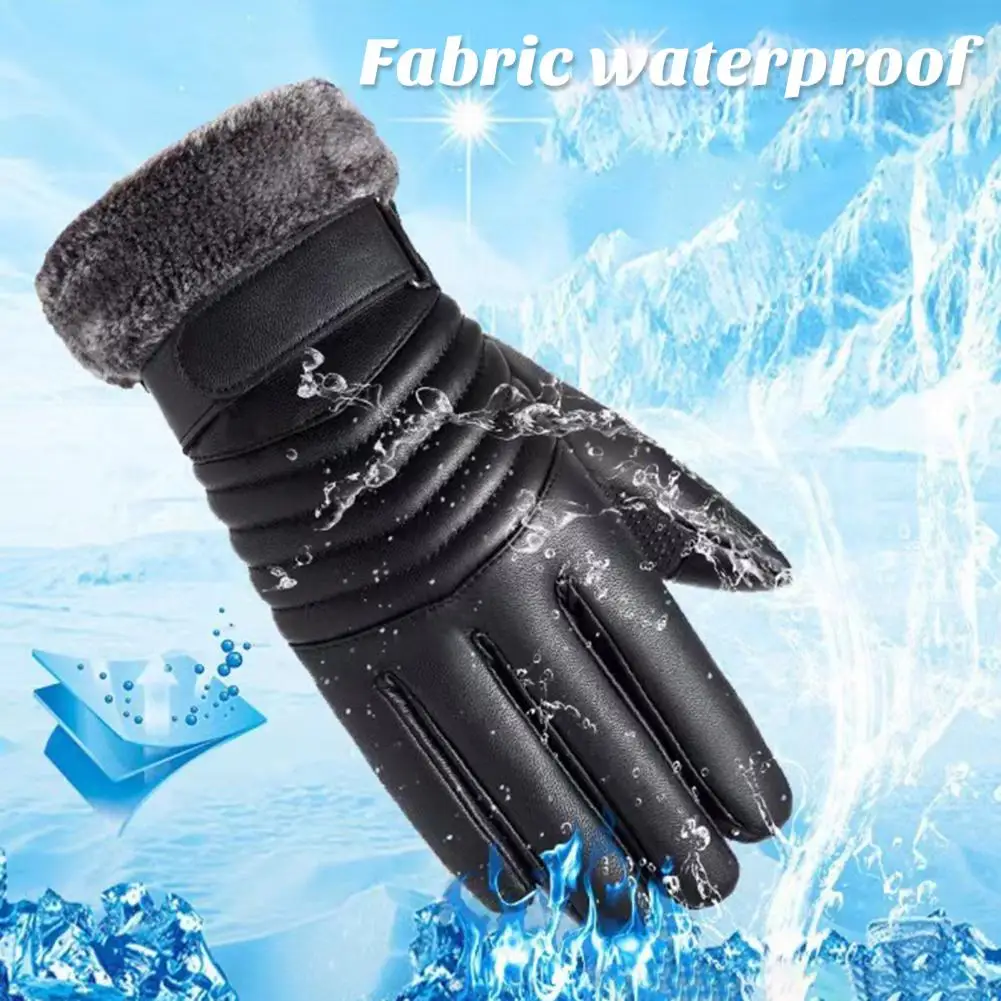 1 Pair Men Women Winter Faux Leather Motorcycle Gloves Non-slip Palm Touch  Screen Motorbike Gloves Waterproof Thickened Plush Li - AliExpress