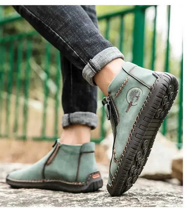 

Мужская Уличная обувь большого размера на молнии, модная повседневная мужская обувь с ручной строчкой