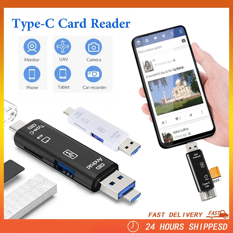 USB C 타입 3.0 카드 리더, 마이크로 USB 어댑터, OTG SD TF 메모리 카드 리더 어댑터, 빠른 배송, 5 in 1