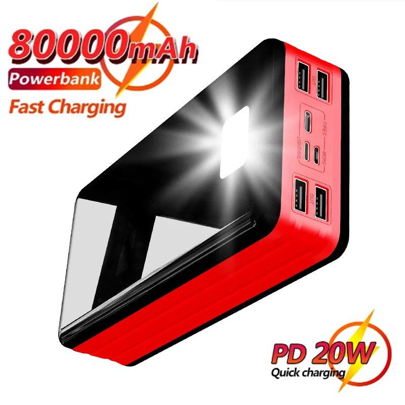 80000mAh Digital Display Mobile Power Bank with 4 USB LED Charger