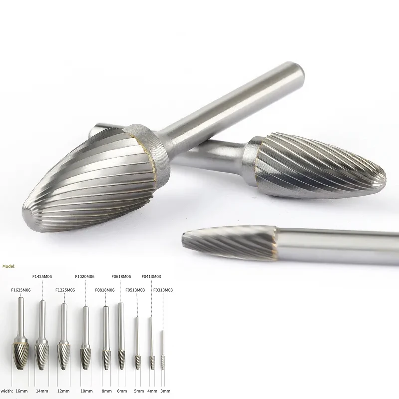 

Carbide Metal Woodworking Wood Carving Grinding Head Single Slot Tungsten Steel F-type Curved Round Head Rotary Boring Cutter
