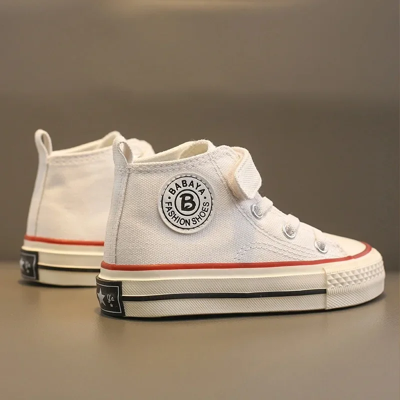Babaya Children Canvas Shoes Boys Sneakers 2024 Spring New High-top Breathable Girls Shoes for Kids White Casual Shoes 5