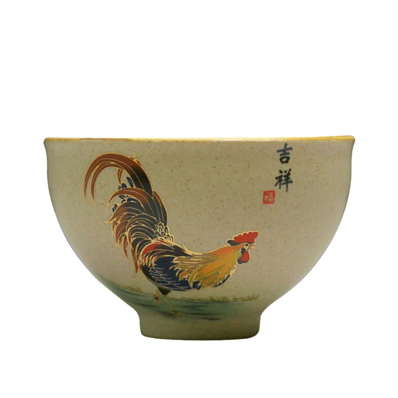 Antique Pottery Ceramic Teacup Hand Painted Cock Tea Cup Travel Portable Tea Bowl Pu'er Master Cup Chinese set Accessories
