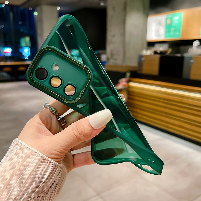 Translucent Soft TPU Phone Case with Lens Protection - Solid Color Design