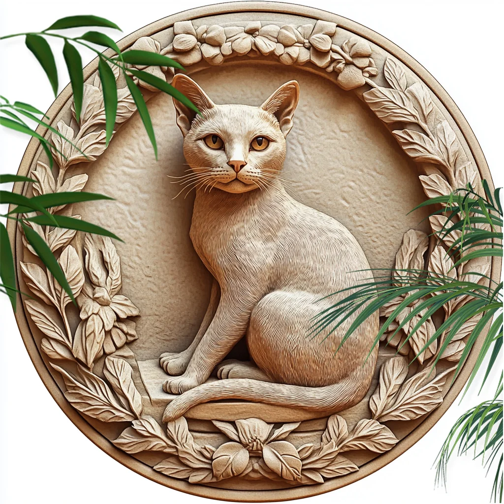 Abyssinian Cat Pet Ornament-Circular Aluminum Decorative Painting Unique Pet Souvenir Tombstone 2D Printed Keepsake