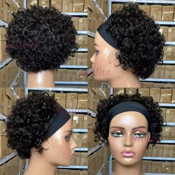 Parrucche con Fascia in Capelli Umani Vergini, Taglio Corto Pixie Riccio, Vendita all'Ingrosso, Senza Colla, per Donne di Colore