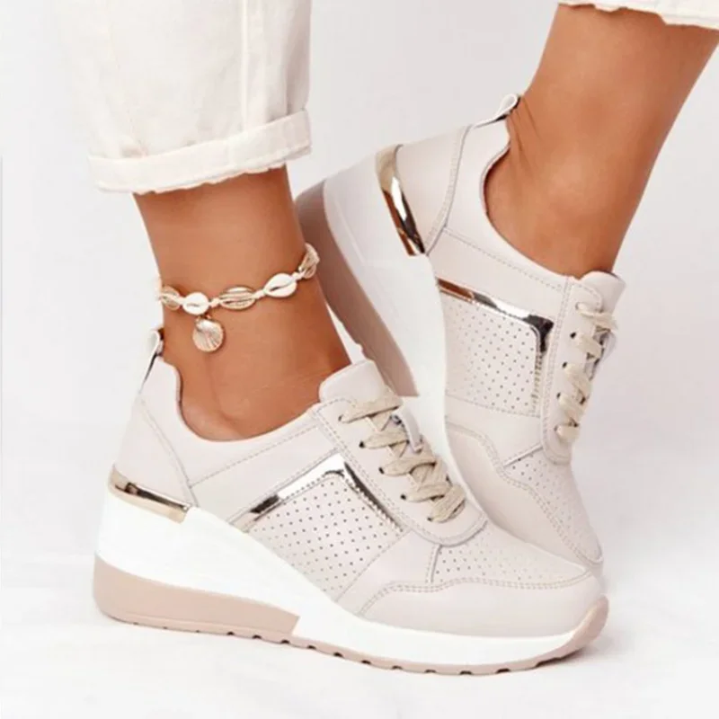 Large Casual Single Shoe Women's Thick Sole Sloping Heel Strap Round Toe Sneakers Comfortable Women's Sneaker  platform shoes
