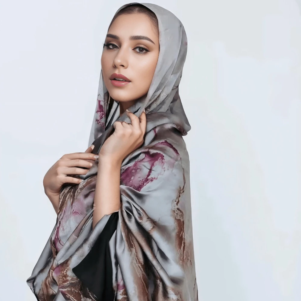 New Water Printed Hijabs for Woman Turban Ethnic Shawl Silk Marble Scarf Foulard En Mousseline Ropa Africana Mujer 70*180cm