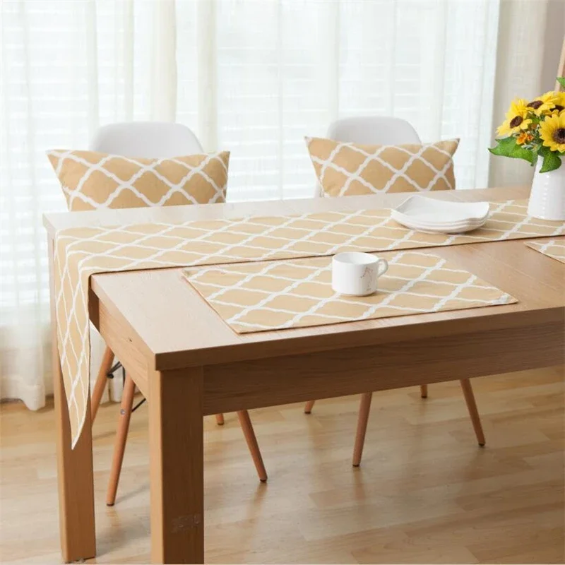 

Modern Minimalist Cotton Linen Table Runner Geometric Diamond Printed Decoration Table Runner Side Cabinet Cupboard Cover Towel