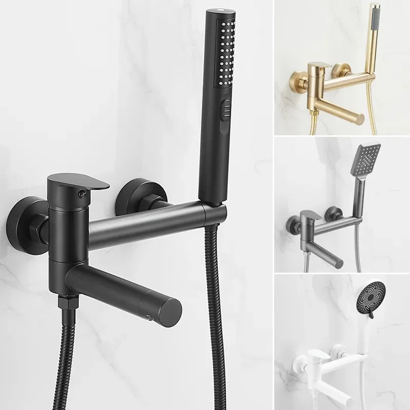 Brushed Gold Bathtub Shower Set Wall Mounted Rotatable Gray Bidet Bathroom Bath & Mixer Tap
