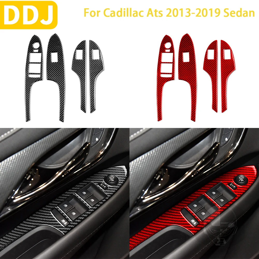 

For Cadillac ATS 2013-2019 Sedan Accessories Car Carbon Fiber Interior Window Lifting Panel Trim Sticker Decoration