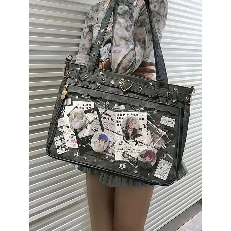 Richme Punk Women Tote Bags Fashion New Designer Large Capacity Subculture DIY Badge Ita Bags Female Gothic Shoulder Bolso Mujer