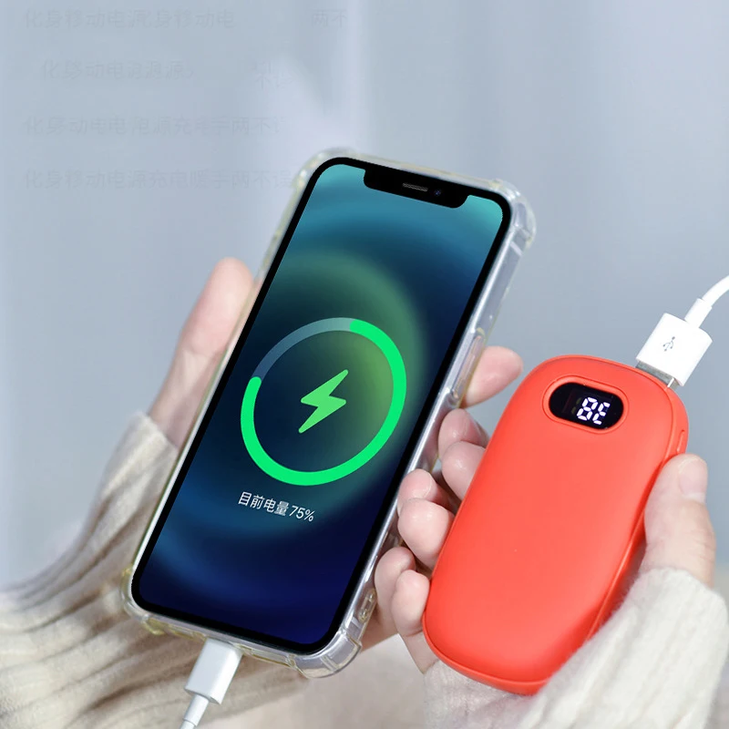 New 1PC Mini Hand Warmer Winter Portable USB Rechargeable Pocket Hand Warmer Mobile Power Double-sided Quick Heating 5000mAh