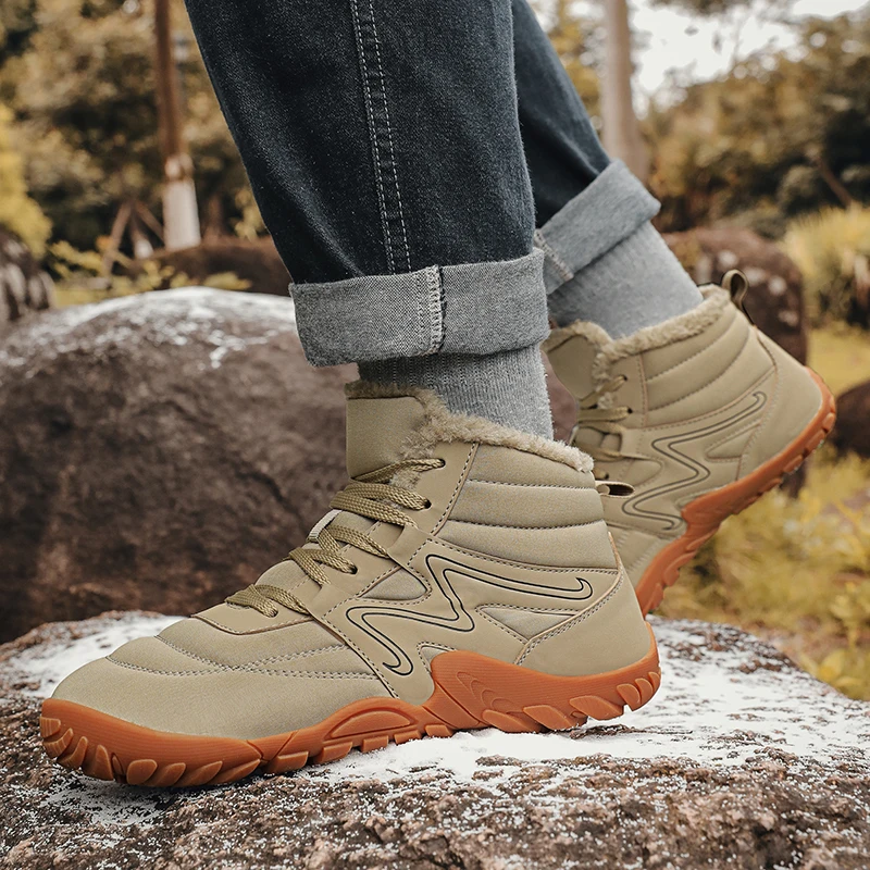 New Winter Boots For Men Snow BareFoot Outdoor Non-slip Warm Fur Casual Sneakers Plus Size Lightweight Ankle Boots Hiking Shoes