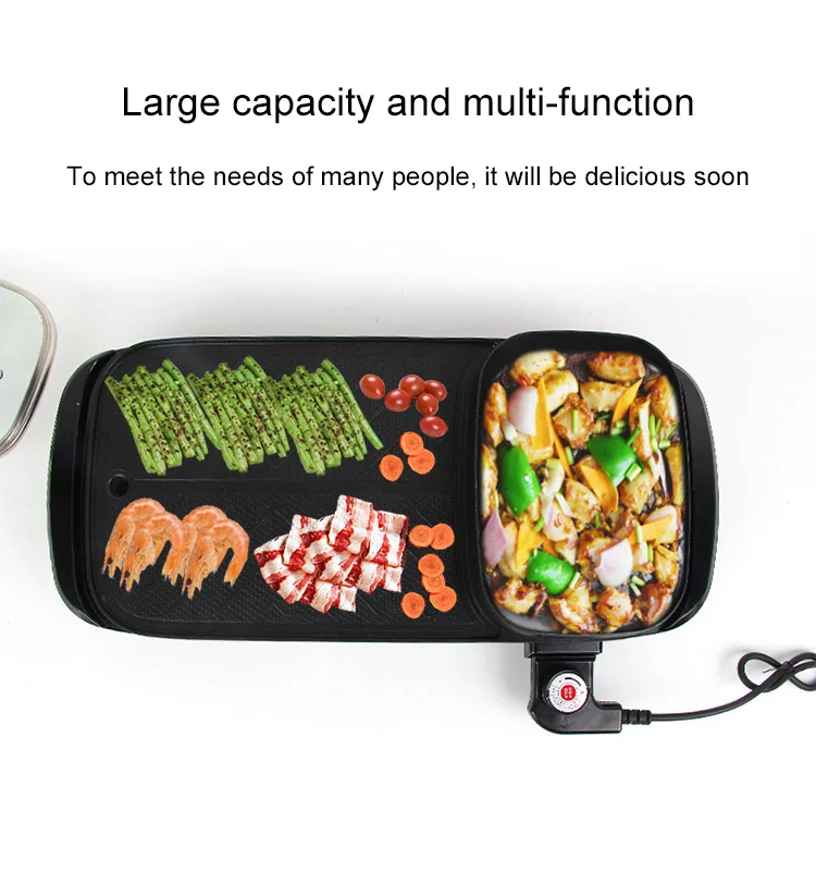 Electric Griddle Multifunction Electric Grill Smokeless Barbecue Baking Plates Hot Pot Steak Korean BBQ Non-stick Grilled Decoction Dual-use Pot