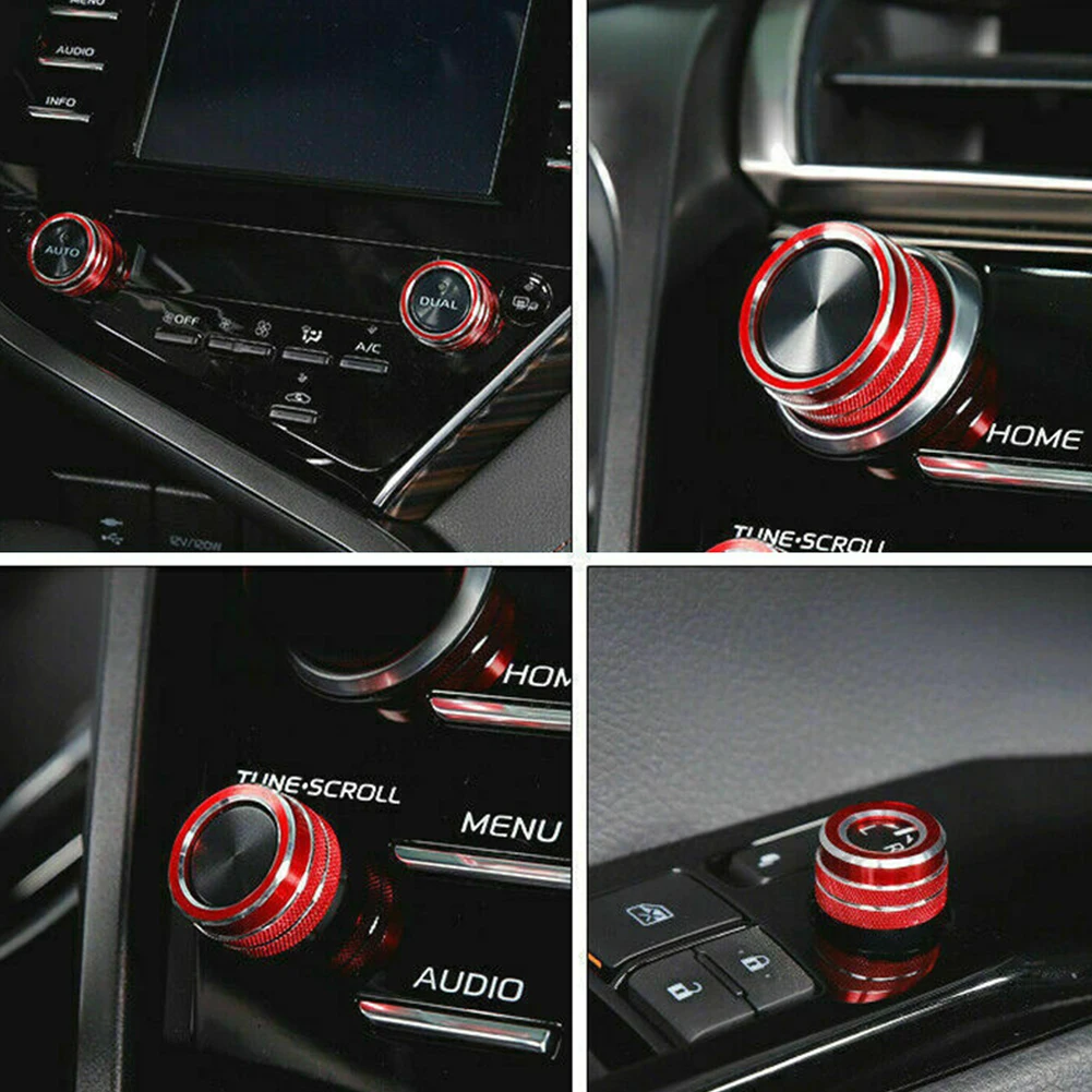 5pcs Aluminum Car AC Volume Audio Tune Knob Ring Cover Trim For Toyota For Camry 2018-2023 Interior Accessories Knob Covers