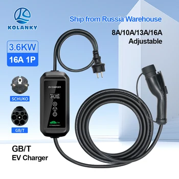 KOLANKY EV 충전기, 휴대용 충전 월박스, 전기 자동차 하이브리드 PHEV 케이블, 슈코 플러그, 16A, 3.6KW, GBT, 타입 1, 타입 2, 5M