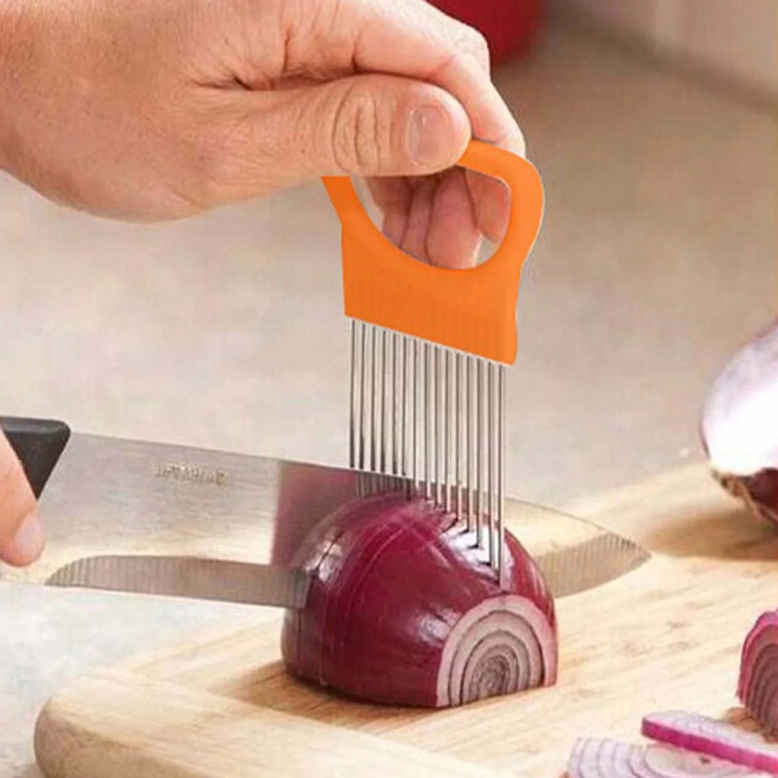 Onion Holder Onion Slicer Sharp Stainless Steel Food Slicer Assistant Tool for Slicing Fruit Lemon and Meat xqmg