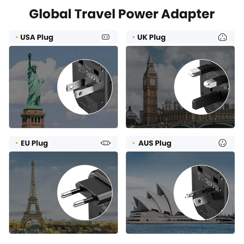Universal Travel Adapter with Dual USB and Type-C Ports - All-in-One Charger