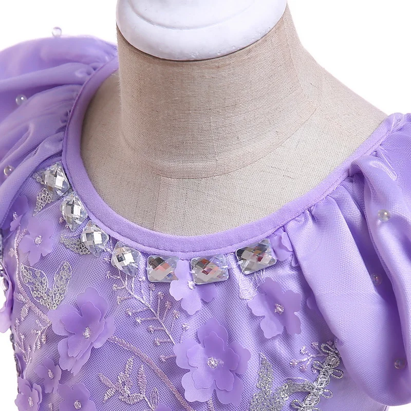 Princesa sofia traje para menina, traje cosplay roxo, manga puff