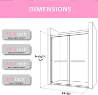 48 Inch Glass Shower Door with 1/4" (6mm) Clear SGCC Tempered Glass,44-48 in.W x72 in.H Semi-Frameless Sliding Shower Door 2