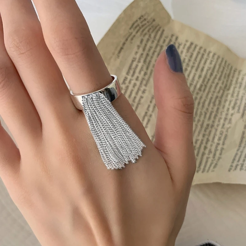 Hip Hop Punk Tassel Rings for Women Elegant Charm Vintage Unique Ring Tassel Ring Silver Color Rings Party Jewelry Gifts silver ring finger ring