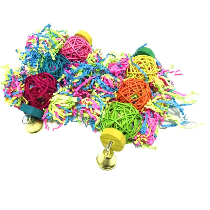 Pet Bird Parrot Chewing Cotton Rope Toys Parrot Cage Paper Shredder Toy Sepak Takraw Bamboo Net Brushed Grass for Play Excercise
