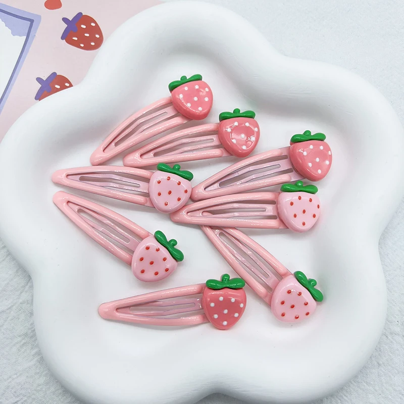 

2 Pcs Cute Sweet Strawberry Hairpin Lovely Pink Hair Clips Girls Bangs Clips BB Snap Clip Hair Accessories
