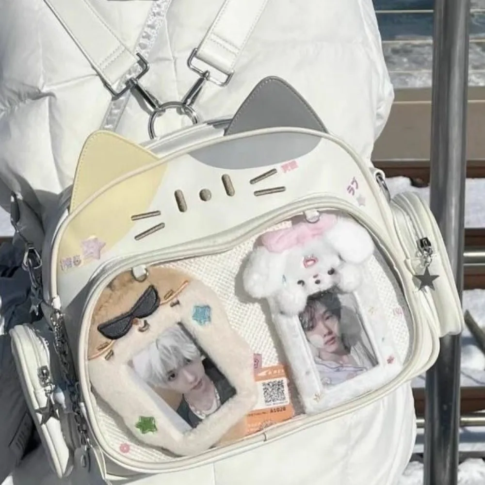 Y2K Korean Kawaii Cat Lolita Bag Cute PU Shoulder Bag Girls Transparent Pocket Harajuku Crossbody Bag Women's Fashion Backpacks 2