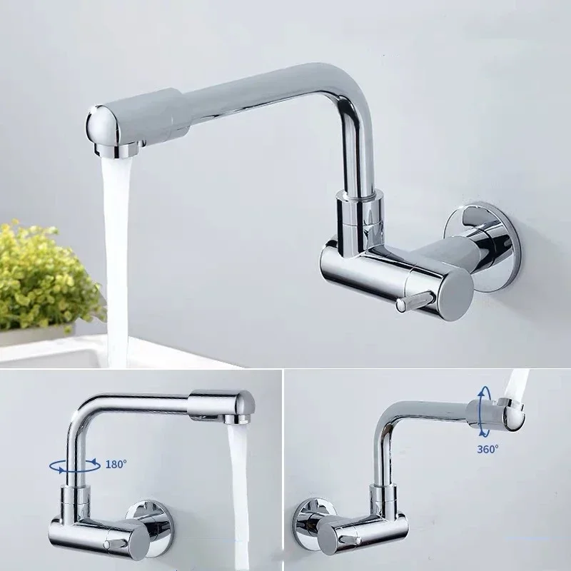 

360 Rotate Bathroom Basin Faucets Mop Pool Tap Outdoor Balcony Silver Invisible Tap Black Single Cold Faucet Copper Wall Mounted