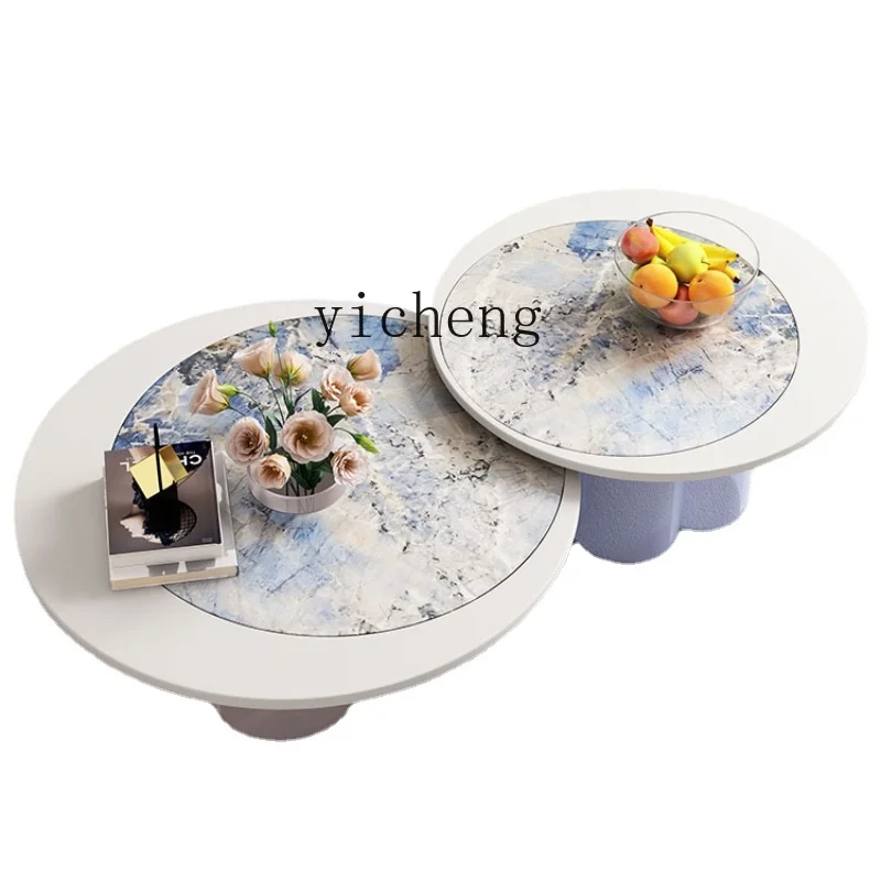 

ZK Living Room Creative Cream Style Tea Table Combination round New Color LCD Stone Side Table