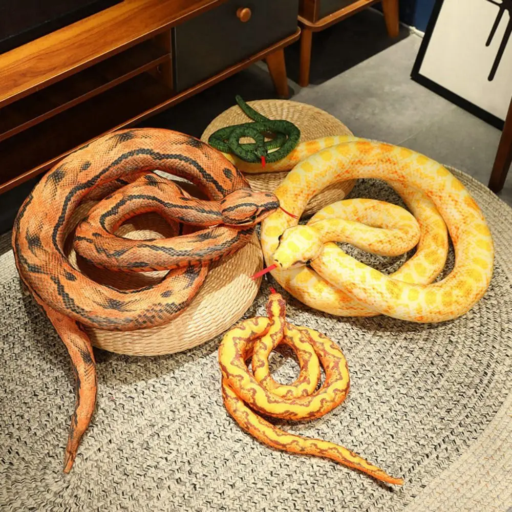 160cm Artificial Python Plush Toy Soft Cartoon Simulated Snake Plush Doll Lifelike Creative Stuffed Animal Doll Home Decor