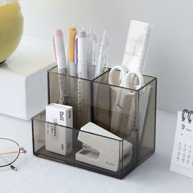 Clear Acrylic Three-compartment Pen Holder