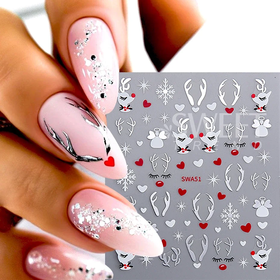 2pcs 3D Gold Silver Elk Nail Art Stickers Cartoon Christmas Snowflakes Decal DIY Star Heart Nail Art Manicure Decoration Decals
