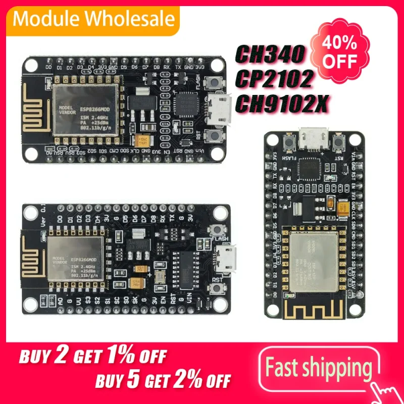 

NodeMCU ESP8266 Development Board Wireless Module CH340 CH340G CP2102 CH9102X V3 V2 Lua WIFI Internet of Things Development