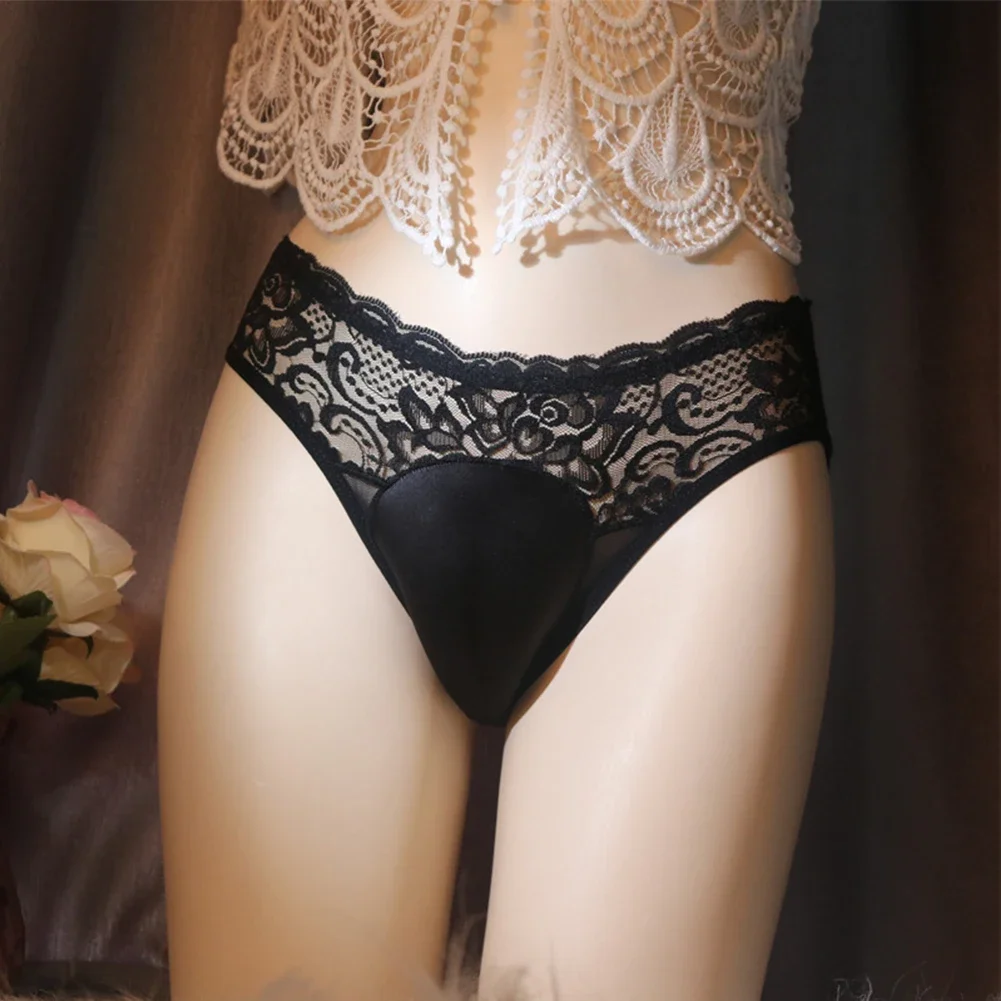 Sexy Mens Sissy Crossdress Underwear Lace Pouch Panties See Through Underpants Male Lingerie Men Fake Vagina Camel Toe Panties