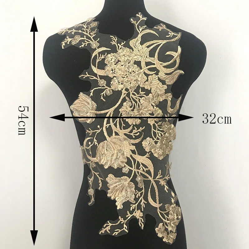 Elegant Gold Embroidery Lace Fabric Applique for DIY Fashion and Decoration
