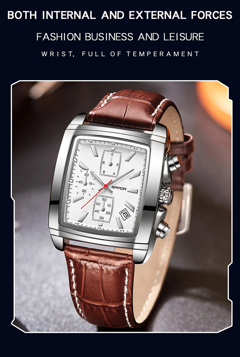 Sanda 5303 Rectangle Dial New Design Soft Leather Strap Water